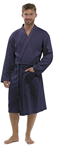 Strong Souls Mens Plain Waffle Bathrobe Navy Blue M-L