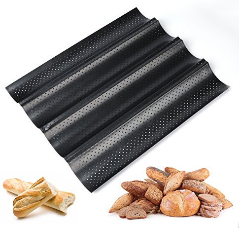 ilauke Baguette Baking Tray Perforated French Stick Loaf Baking Molds Pan for 4 Baguettes