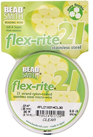 The Beadsmith Flex-Rite 21 Strand Nylon Coated, Stainless-Steel Beading Wire, Jewelry Making Supply (.014 Dia, Clear - 30 Ft)