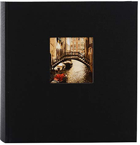 goldbuch 27977 Fotoalbum mit Fensterausschnitt, Bella Vista, Erinnerungsalbum 30 x 31 cm, Foto Album 60 schwarze Seiten mit Pergamin-Trennblättern, Fotobuch aus Leinen, Schwarz