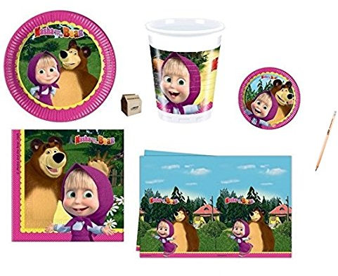 IRPot - Kit N 43 Coordinato Compleanno Masha E Orso ADDOBBI Festa Piatti Dessert