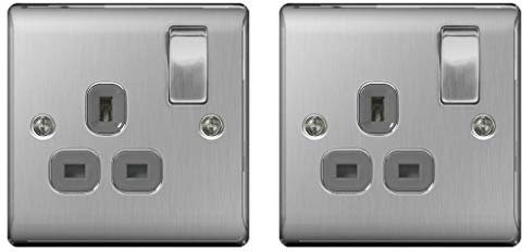Pack of 2 x BG NBS21G Brushed Steel/Satin Chrome Single Switch Sockets - 13amp