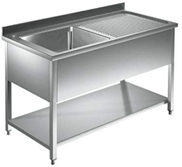 VM Europa - Gastro Spültisch mit Abtropffläche - 100 x 70 cm - Freistehend mit Becken Links - AISI 430 Edelstahl - Gastronomie Spüle Waschtisch Spülbecken Gastrospüle Gewerbeküche