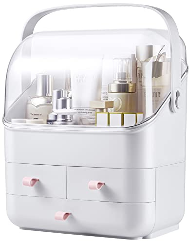Large Makeup Organizer w Drawers Beauty Organizer Makeup Box Holder Vanity Organization Desk Countertop MakeUp Organizers Bathroom Counter Organizer Skincare Cosmetic Case Stand Dustproof Lid Gift