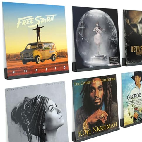 NIUBEE Black Vinyl Record Shelf Wall Mount 6 Pack Acrylic Album Record Holder Display Your Daily LP Listening in Office Home