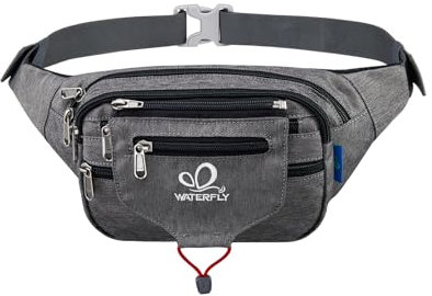 WATERFLY Bauchtasche Gürteltasche Damen und Herren Sport Hüfttasche für Laufen Fitness Joggen Wandern Hellgrau