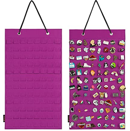 PACMAXI Hanging Brooch Pin Organizer, Display Storage Case, Holds Up to 96 Pins (S-96 Slots, Purple)