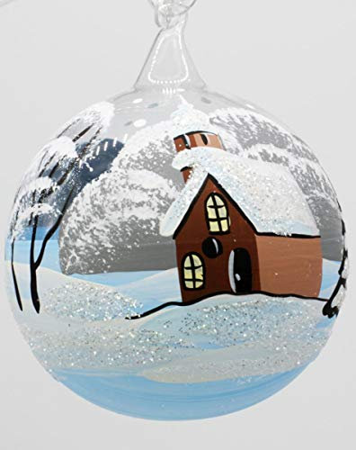 condecoro Christbaumkugel Dorf klar Glitter handbemalt D8