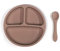 kidoo - Juego de Vajilla para Bebés en Silicona, Set de Alimentación Infantil, Plato Dividido + Cuchara, Libres de BPA, Accesorios de Aprendizaje y Destete (Marrón Oscuro)