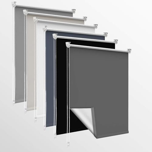 OUBO Verdunklungsrollo, Rollos für Fenster ohne Bohren & mit Bohren, (Dunkelgrau, B50cm x H120cm), Verdunkelungsrollo klemmfix Thermo Rollo, Fensterrollo innen lichtundurchlässig