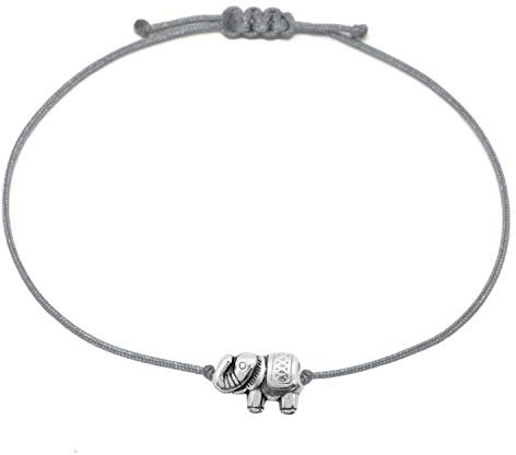 Selfmade Jewelry Armband Damen Elefant Silber Handmade Makramee Armbändchen Größenverstellbar Inkl. Geschenk-Verpackung (Silber - Grau)