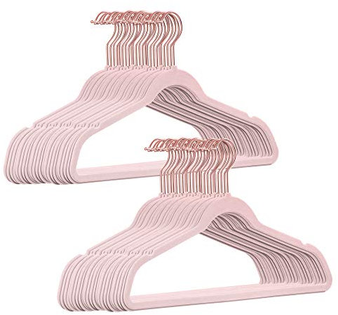 50 Stück hochwertige Samt Kleiderbügel in der Farbe Rosa mit Rosegold Look Haken/Anti-Rutsch/von StickandShine