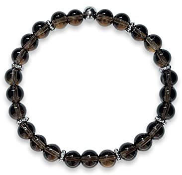 Majas Perlen Rauchquarz Armband mit Perlen echt 6mm Daisyperlen echt platiniert oder vergoldet - Handmade Perlenarmband für Kraft Lebensfreude positive Gedanken - Spiritueller Schmuck Damen Mädchen