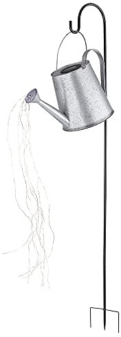 etc-shop Wasserfall Gießkanne Solar LED Garten Deko draußen Gießkanne mit Lichterkette Außen mit Halterung, flackernde LEDs, 80x LED neutralweiß H 130 cm