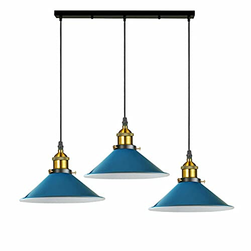 LEDSone Vintage Industrie 3 Kopf Hängelampe Decke Anhänger Metall Licht Schatten Kronleuchter Blau Lampe Schatten Dekor (blau) (Blau)