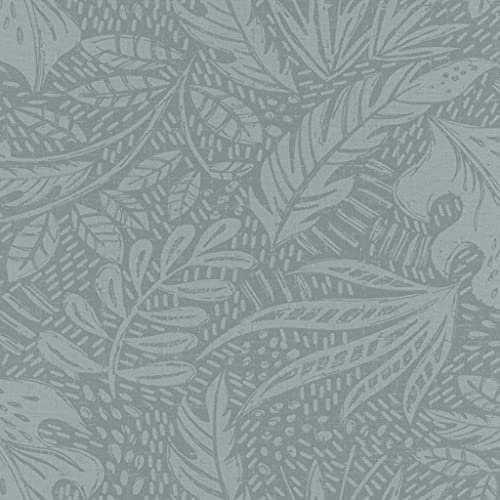 Rasch 553024 553024 Papier peint non tissé uni avec feuilles gris vert et structure légère – 10,05 m x 53 cm (L x l)