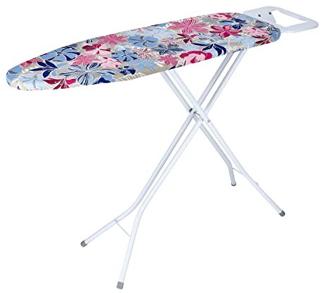 Royalford Ironing Board, Adjustable Height & Iron Rest To Secure Iron In Place, Lightweight & Foldable For Compact Storage, Protective Feet,100% Cotton Fitted Cover (Blue) – 95.5 x 30.5 cm