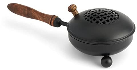 NKlaus Quemador de Incienso de Hierro Ø11cm Mango de Madera Negro 28cm de Largo Quemador de Incienso con Tapa 39145