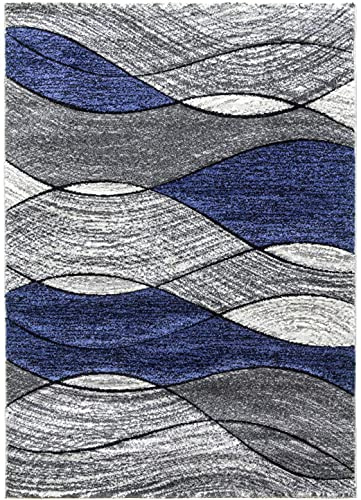SrS Rugs® Impulse - Area Rug for Living Room, Bedroom, Hallway Runner Rug - Abstract Geometric Design - Provides Home with Comfort and Warmth (Navy Blue Waves, 240cm x 330cm)