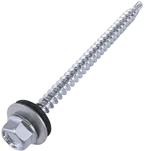 AERZETIX - C57227 - Set di 50 - Vite autoperforante metallo su legno Ø4.8x70mm + rondella di tenuta EPDM - impronta testa 8mm esagonale - in acciaio - colore argento