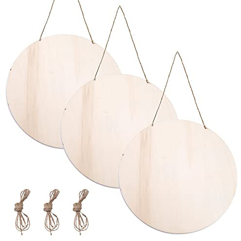 3 Stück Holzschild Rund Blanko, Runde Holzscheiben 30cm Durchmesser - 3 mm Dick - Unbehandelte Holzscheiben Rund zum Basteln, Gravieren, Malen, Erstellen von Türhängern & Willkommensschildern