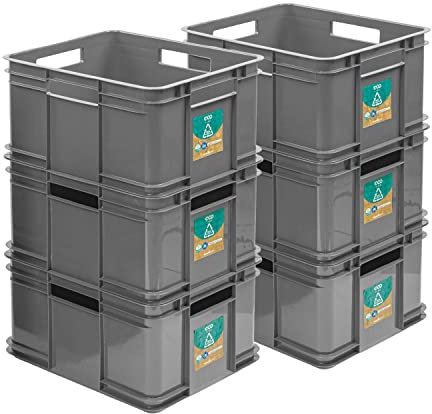 PAFEN 6x Euro Stapelbox Bruno Eco Blau Grün Euro-Box Stapelkasten 28L Transport Eurobehälter, Grau
