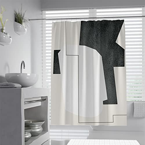 SAISEMIHOME Einfacher und farbenfroher Duschvorhang aus Stoff mit geometrischem Muster, Badezimmervorhang, wasserdichte Duschwand mit Haken, B200 x L200 cm, Duschvorhang