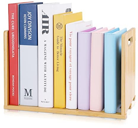 SHILIPAIJC Small Desktop Bookshelf Bookcase with Carry Handles Wooden Countertop Book Organizer Shelf - Freestanding Mini Storage Bookcase Fixed Book Carrier for Office School Home(Brown)