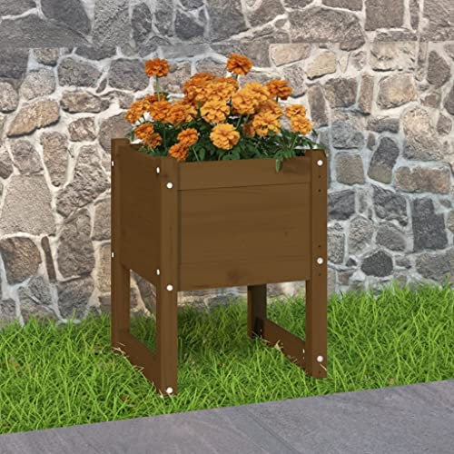 WIFESE Hochbeet Pflanzkübel Honigbraun 40x40x52,5 cm Massivholz Blumentopf Gross PflanzküBel Groß AußEn BlumentöPfe Pflanzentopf Blumentopf Hoch Plant Box PflanzküBel Hoch Blumentopf Holz Quadrat