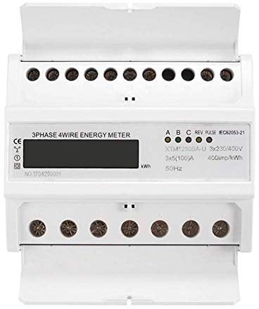 XTM1250SA-U Stromzähler,Digitales 3 Phasen 4 Draht Strom DIN-Schienenstromversorgung, 3x230/400V 5(100) A LCD Drehstromzähler Geeicht Für DIN Hutschienen