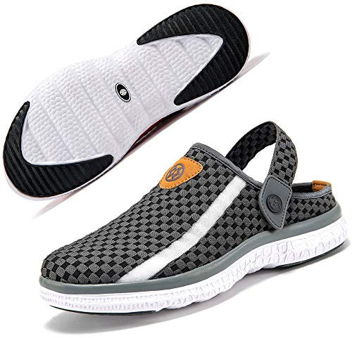 Chaussons Homme Sabot pour Travail Chaussures de Jardine Chausson de Piscine Mules Souples Sandale Eté Respirantes Gris foncé 48