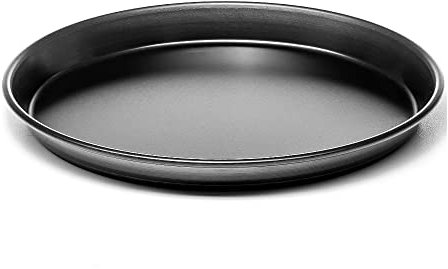 Forgast Forma Teglia per Pizza Rotonda 24 cm, Teglia Antiaderente Profesionale per Focacce, Quiche, Forno, Grigio, Cucina, Acciaio Bluesteel, Nero
