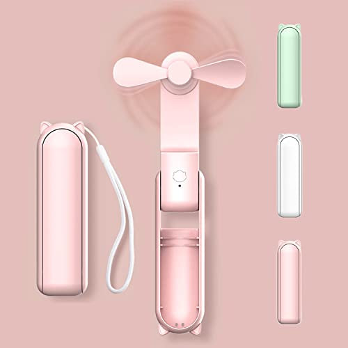 DSLIHA Handheld Fan Rechargeable Portable Travel Hand Fan Foldable Small Pocket Mini Fans, Personal Desk Fan With Power Bank, Usb Rechargeable Hand Fan Quiet Pockets Fan for Women Makeup