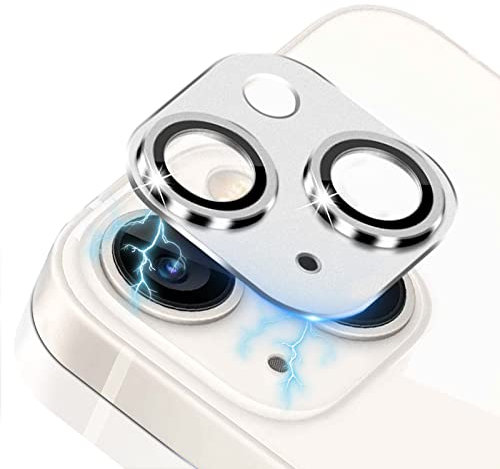 LanQii Protezione Lente Pellicola Compatibile con iPhone 13/iPhone 13 Mini, Telaio Alluminio Vetro Temperato Protezione Fotocamera Posteriore Durezza 9H per iPhone 13/iPhone 13 Mini -Argento