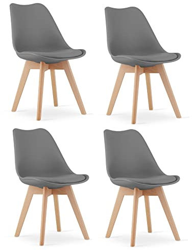 NMK HOME Esszimmerstühle 4er Set - Samt Stühle Esszimmer - Küchenstühle mit Sitzpolsterung und Natürlichen Holzbeinen - Graphit Kunststoff Stühle mit Holzgestell
