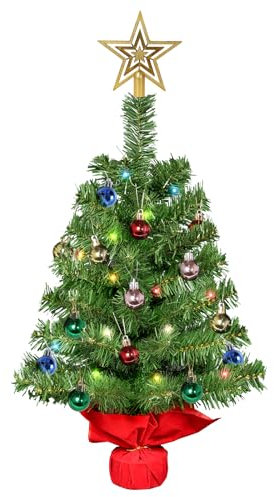Uten 2ft/60cm Small Christmas Tree, Realistic Tabletop Mini Christmas Tree with LED String Lights and 20 pcs Christmas Balls for Office Living Room Kitchen Windowsill Desktop Xmas Decoration