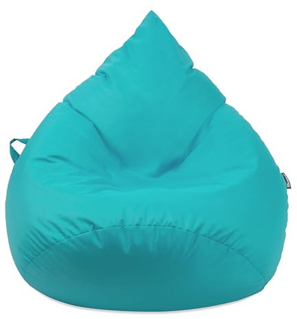 Droplet-Lounge Tropfenform Sitzsack mit Füllung | für Kinder Erwachsene | Indoor & Outdoor geeignet| Wasser-& Schmutzabweisend | Sitzkissen Bodenkissen Beanbag (XXL Durchmesser 80 cm, Türkis)