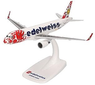 Herpa modello di aereo Edelweiss Air Airbus A320 Help Alliance – HB-JLT in scala 1:200 - Snap-Fit, modello di aereo, pezzo da collezione, miniatura deco, statuetta con supporto in plastica