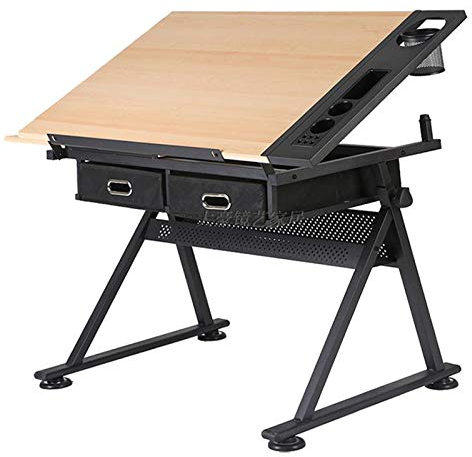 YSoLda Höhenverstellbarer Zeichentisch, kippbarer Tisch, Zeichentisch, mit 2 Schubladen, Kunstschreibtisch, Lesearbeitsplatz, Braun (Natur) Beautiful Scenery