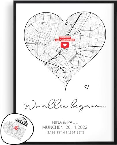 Tassenliebling® - Personalisiertes Bild Jahrestag Geschenk für ihn oder für sie - Wo alles began Poster - 2 Größen - A4 (21x30cm), A3, mit oder ohne Rahmen - Hochzeitsgeschenk - Einzugsgeschenk