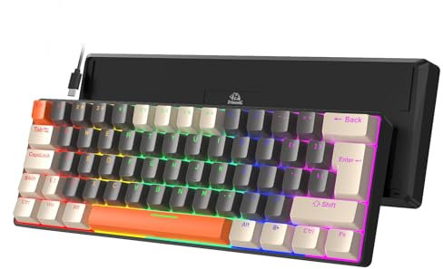 ZIYOU LANG T60 Wired 60% TKL Mechanical Gaming Keyboard with Led Rainbow Backlight Ultra-Compact NKRO Tactile Clicky Blue Switch Tri-Color ABS Keycap for Windows Laptop PC Mac Gamer(White/Dark Gray)