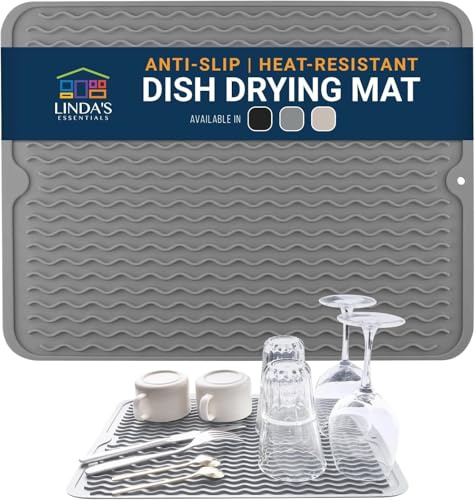 Silicone Dish Drying Mat for Kitchen Counter (30.4 x 40.6 cm) Draining Board Mats, Silicone Draining Mats for Kitchen Sink, Drainer Mat (Grey)