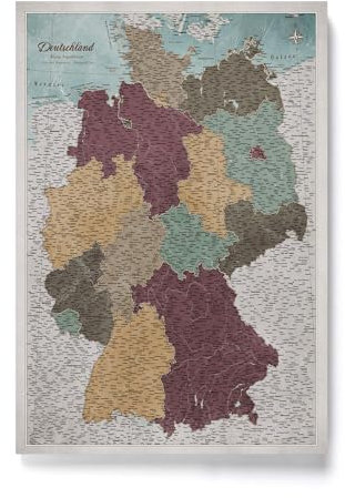 Canvas Deutschlandkarte mit Pinnwand Kork zum Pinnen der Reiseziele - Wanddeko für Jeden Raum - Hochwertige Leinwand Bilder mit Deutschlandkarte (120x80 cm, Muster 11)