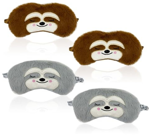 EUPSIIU 4 Stücke Augenmaske Schlaf, Flauschige Tier Augenmaske, Weich Plüsch Augenbinde, Lustige Faultier Augenmaske, Reise Schlafbrille Augen, für Kinder Erwachsene Nickerchen Blackout