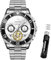 OUPINKE Herren-Automatikuhr, Skelett, mechanisch, selbstaufziehend, luxuriös, Chronograph, Kalender, leuchtende Uhr für Herren, 50 m wasserdicht, Saphirglas, 3229 Silberarmband, weißes Zifferblatt,