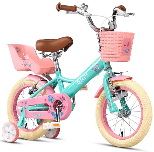 Glerc Sasha 16 Zoll Kinderfahrrad für 4-, 5-, 6- und 7-jährige Mädchen im Retro-Vintage-Stil Kinderfahrräder mit Puppenfahrradsitz & Stützrädern & Ständer Grün