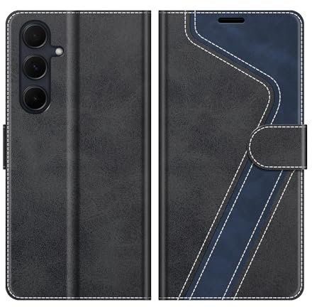 MOBESV Hülle für Samsung Galaxy A35 5G Handyhülle, Lederhülle mit Kartenfach, Klapphülle mit Ständer, Flip Case Handytasche Schutzhülle, Modisch Schwarz