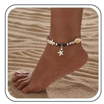 Inateannal Boho Seestern Fußkettchen Armband Muschel Perlen Fußkettchen Seestern Muschel Füße Kette Schwarz Perlen Kette Fußkette Sommer Strand Reis Perlen Fußkette Schmuck Für Frauen Und Mädchen