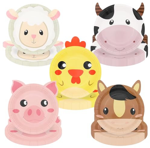 yuuzue 50 Pcs Farm Animals Party Paper Plates Farm Birthday Disposable Plates Farm Animal Plates Barn Animal Theme Party Plates for Birthday Baby Shower Farm House, 9 Inch