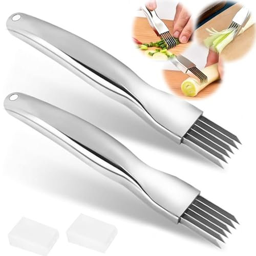 Shred Silk The Knife Couteau À Oignon Vert Haché En Acier Inoxydable Couteau À Déchiqueter Les Oignons Gadget Multifonctionnel Pour Trancher Les Aliments Ménagers Pack de deux